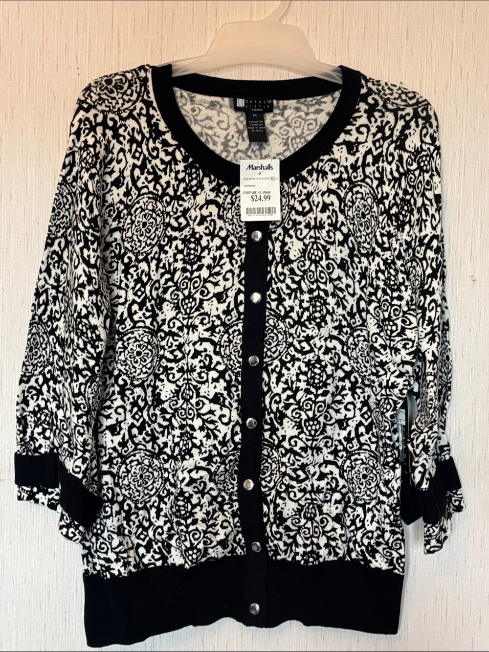 NWT Carole Little Black & White Patterned Button Cardigan